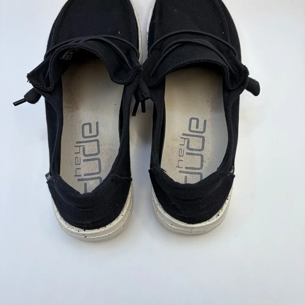 Hey Dude Wendy L Black Canvas Slip On Loafers Speckled Sole Womens Size 6 - Picture 6 of 8
